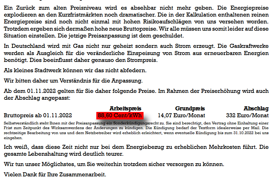 Stromrechnung Preiserhöhung